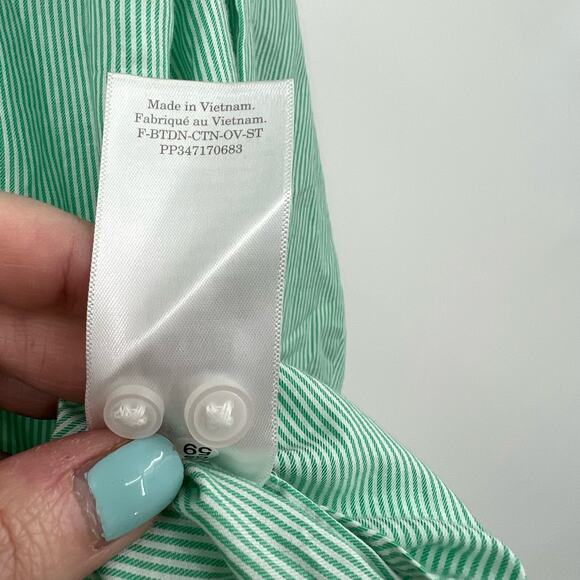 Everlane The Silky Cotton Relaxed Button Down Long Sleeve Shirt Green Striped 10 - Picture 3 of 8